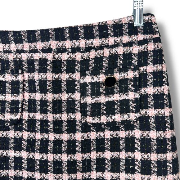 Maison d' Amelie Paris Pink Black Gingham Preppy Tweed Mini Skirt Size 6 - Picture 3 of 6